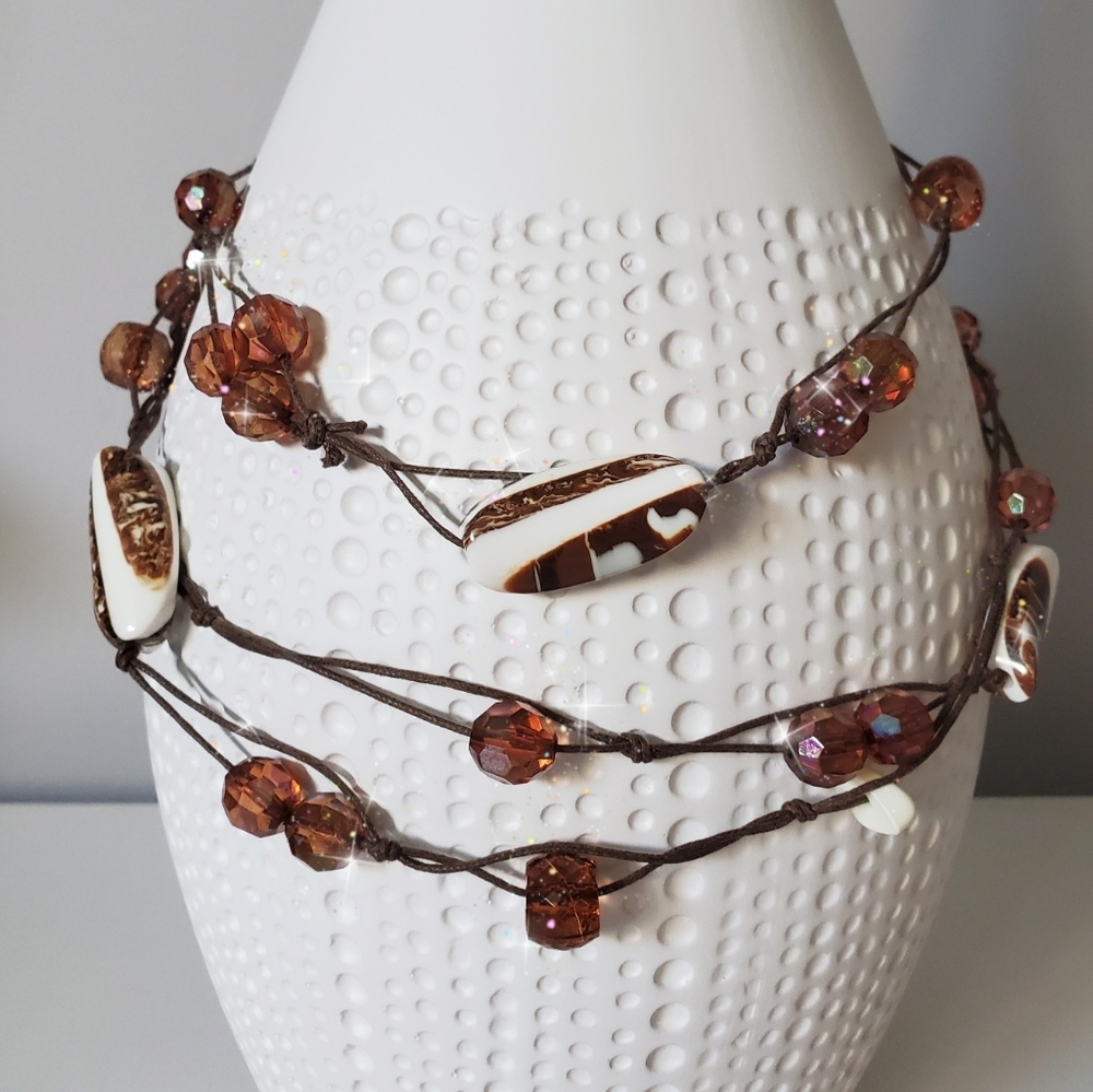 European-Artisan Oversized Boho Necklace- Marbled/ beaded